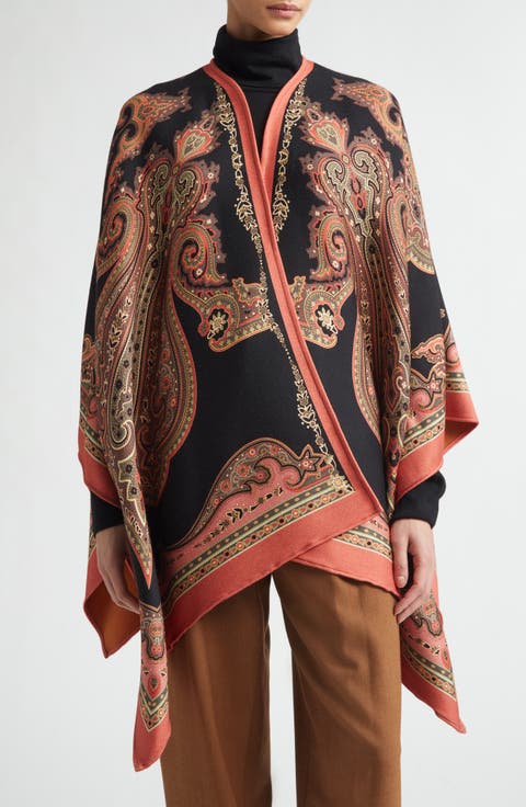 Paisley Jacquard Wool Blend Cape