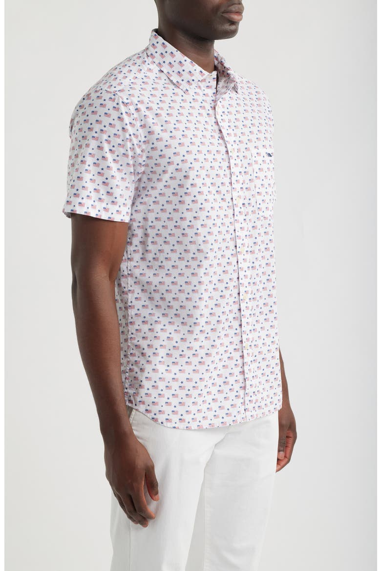 Flags & Stars Cotton Button-Up Shirt, Alternate, color, WHITE CAP