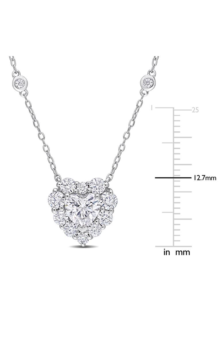 Moissanite Heart Halo Station Necklace, Alternate, color, Sterling Silver