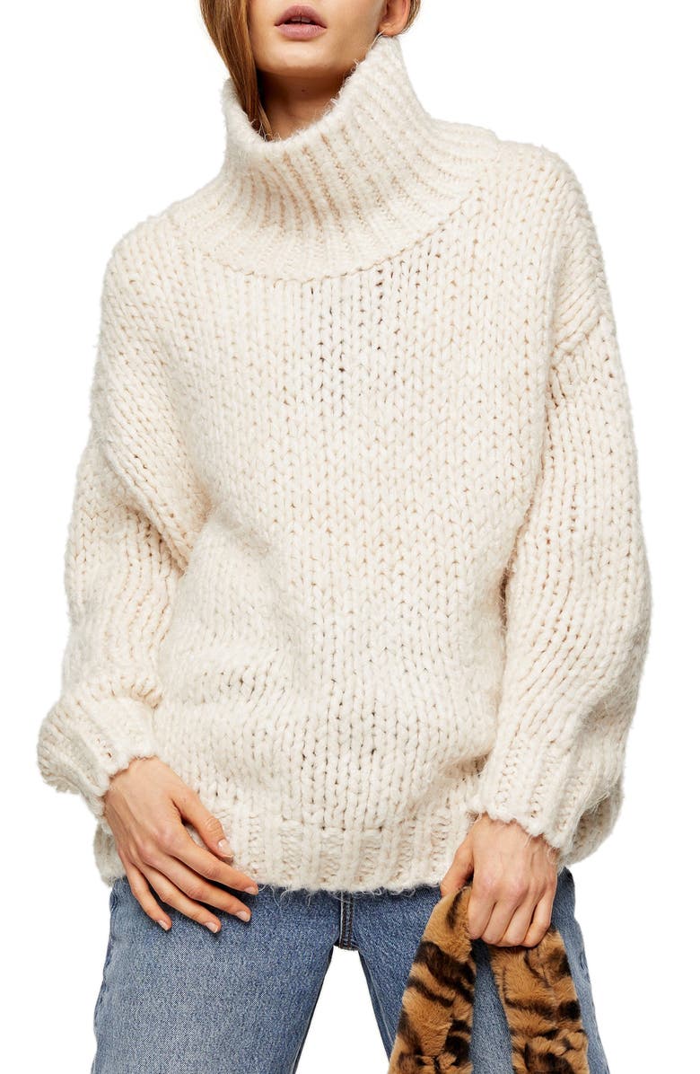 Topshop Chunky Funnel Sweater, Main, color,