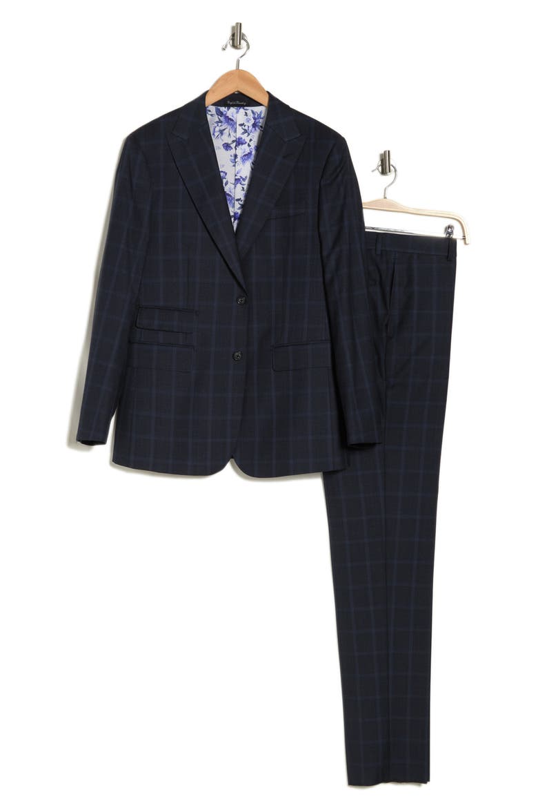 Plaid Trim Fit Wool Blend Two-Piece Suit, Alternate, color, GRAY