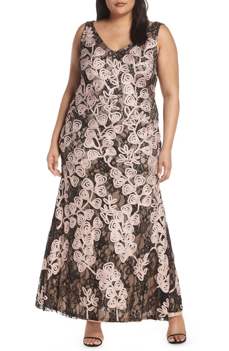 JS Collections Soutache Embroidered Lace Evening Dress, Main, color, 