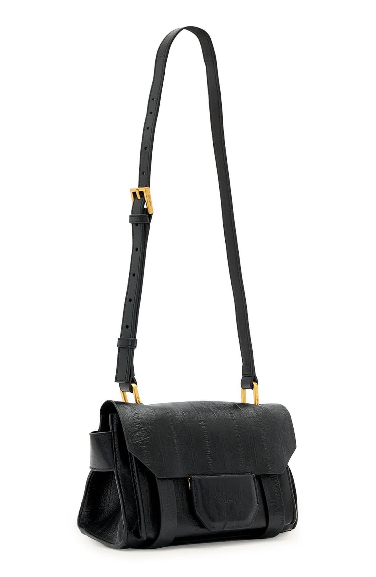 AllSaints Mini Ursa Eel Embossed Crossbody Bag, Alternate, color, Black
