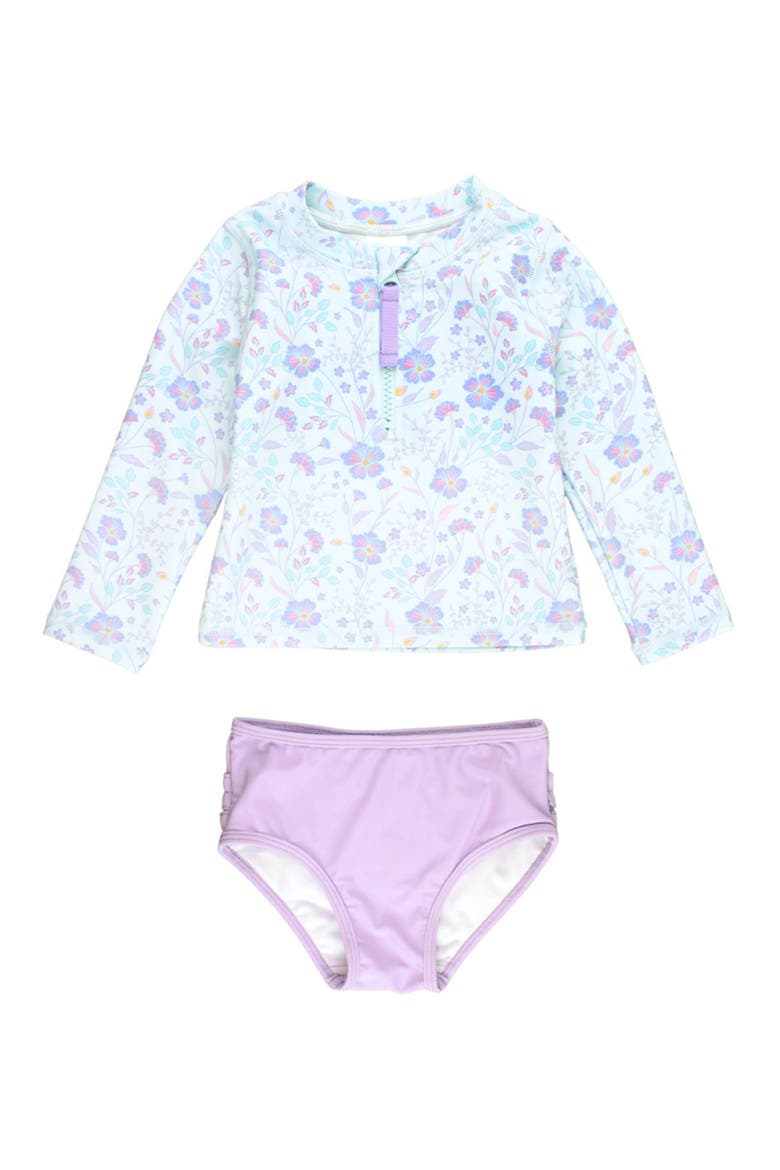 Kids' Fairytale Garden Long Sleeve Two-Piece Rashguard Swimsuit, Main, color, BLUE