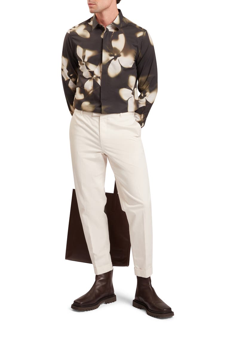 Wrenin Photographic Floral Print Button-Up Shirt, Alternate, color, BLACK