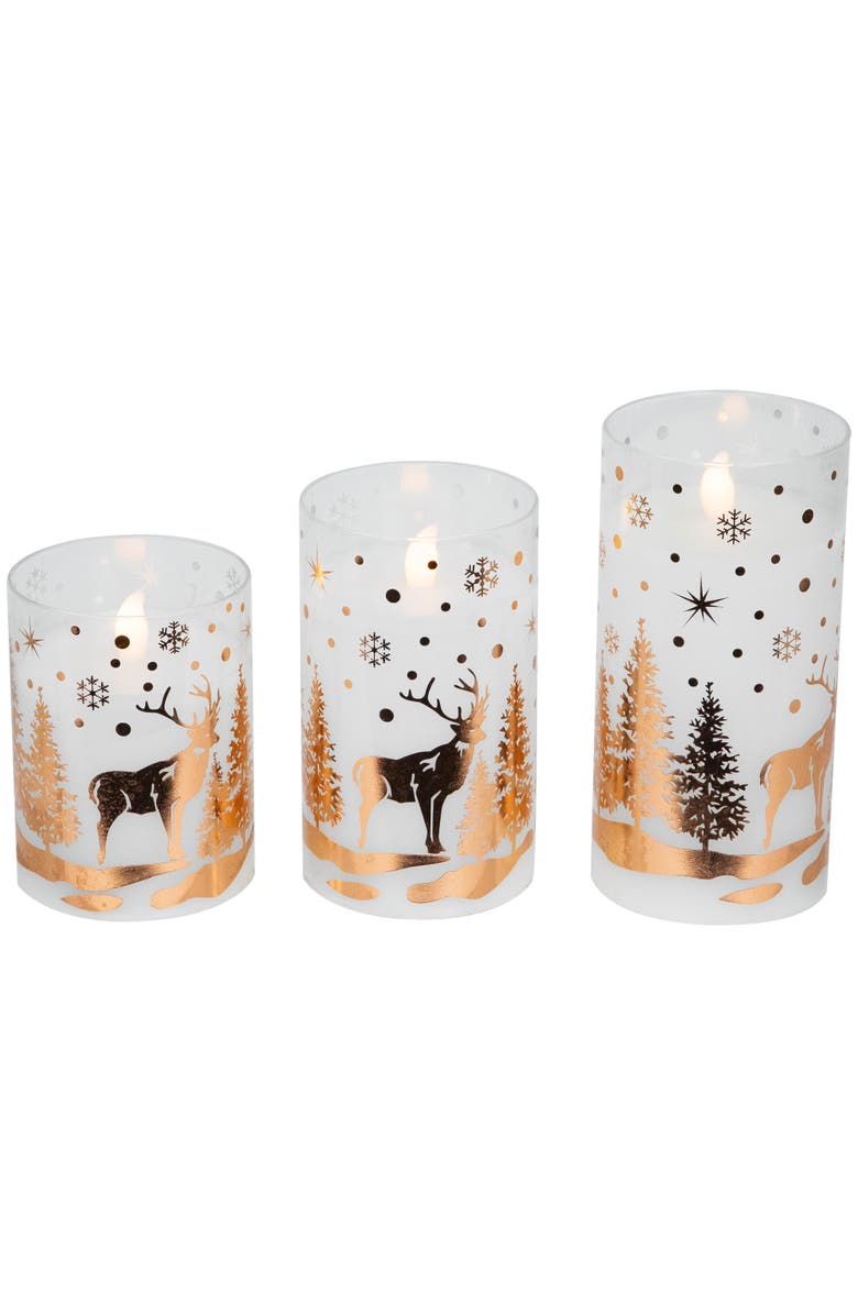 Northlight LED Flameless Flickering Woodland Glass Pillar Christmas Candles - 6" - Set of 3, Alternate, color, White