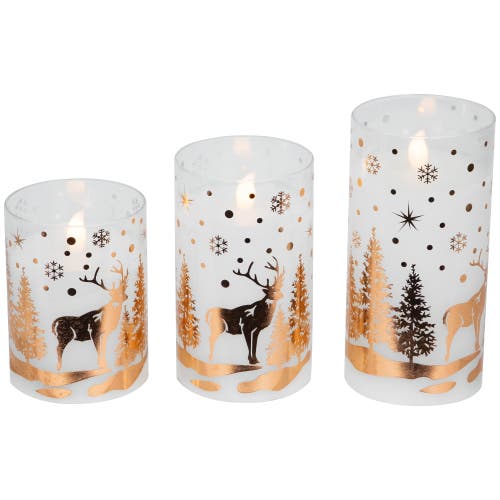 Northlight Led Flameless Flickering Woodland Glass Pillar Christmas Candles In White