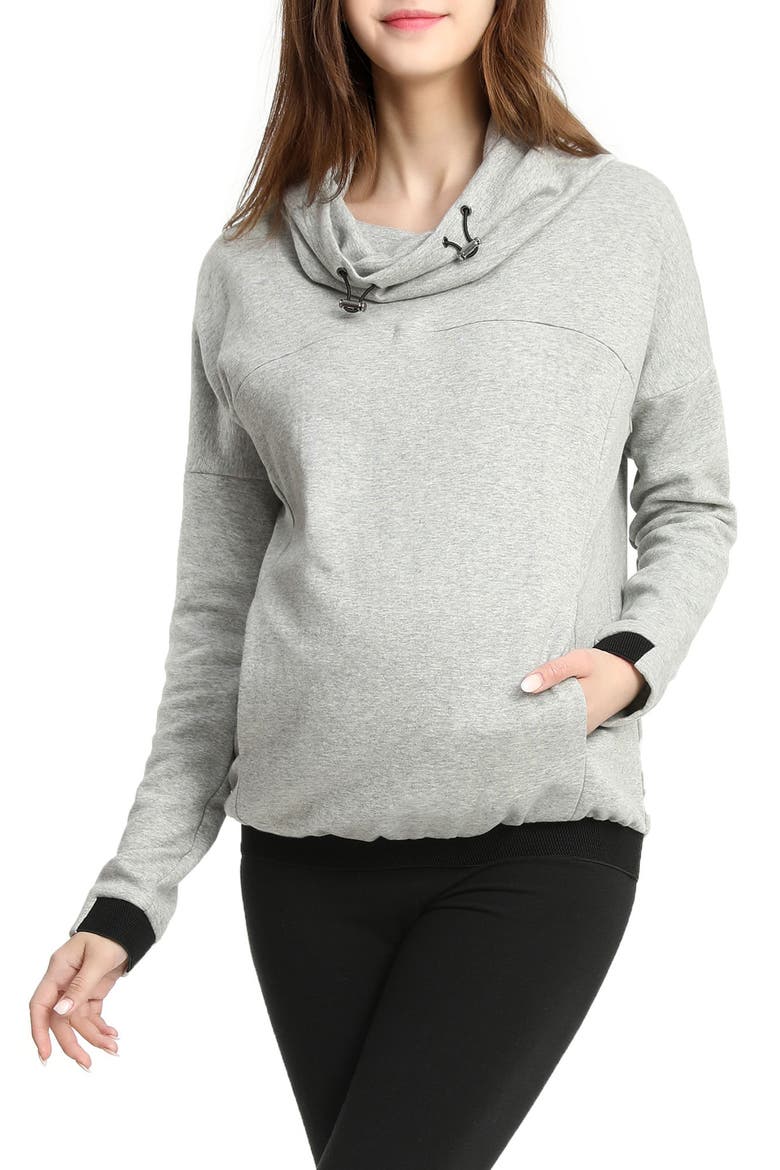 Samara Cowl Neck Maternity/Nursing Hoodie, Main, color, GRAY