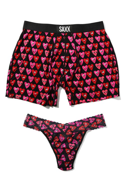 Hanky Panky X Saxx Boxer Briefs & Thong Set Gift Box In Lets Get It On Black