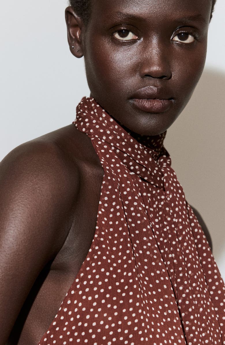 MANGO Dot Halter Minidress, Alternate, color, Burnt Orange