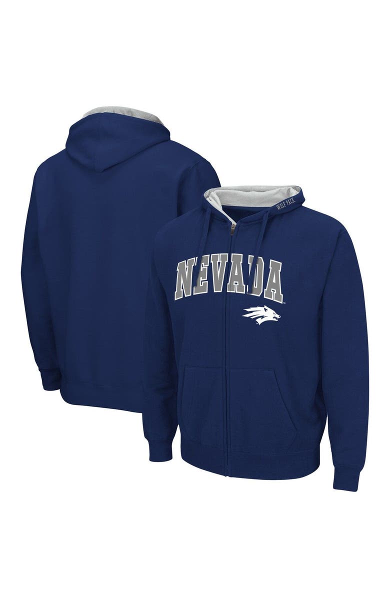 COLOSSEUM Men's Colosseum Navy Nevada Wolf Pack Arch & Logo 3.0 Full-Zip Hoodie, Main, color, 