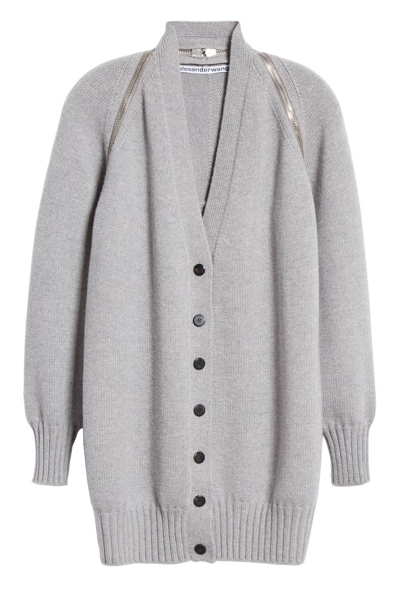 Zip Shoulder Merino Wool Cardigan, Alternate, color, HEATHER GREY