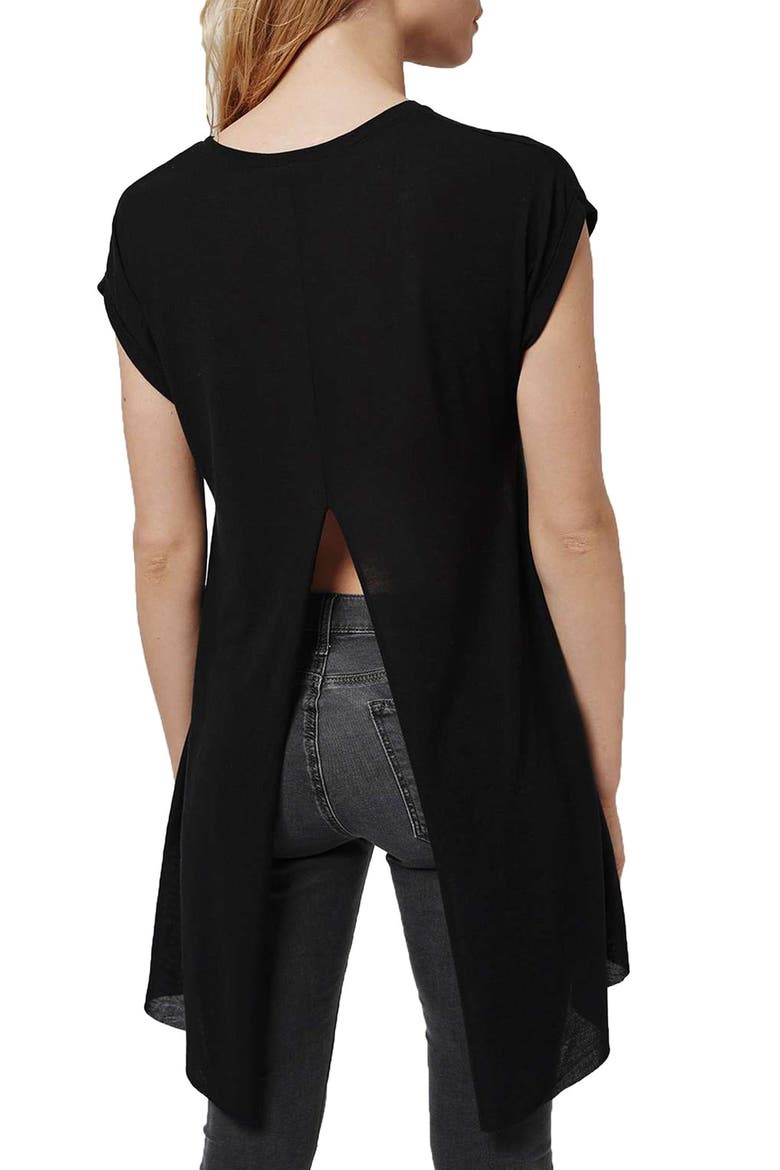 Split Back High/Low Tee, Alternate, color, BLACK