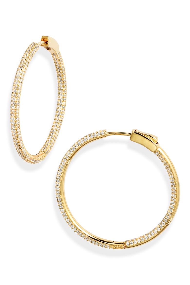 Crystal Pavé Inside Outside Hoop Earrings, Main, color, CLEAR- GOLD