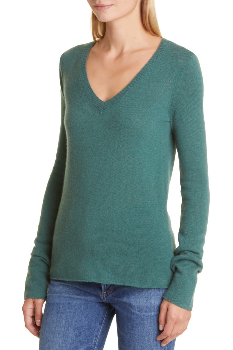 Cashmere V-Neck Sweater, Alternate, color, ASPEN GREEN
