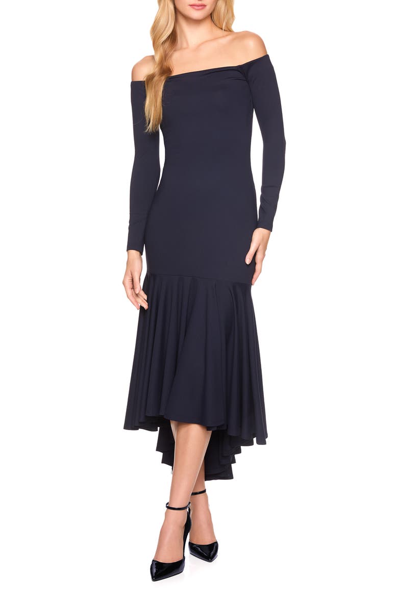 Off the Shoulder Long Sleeve High-Low Dress, Main, color, MIDNIGHT