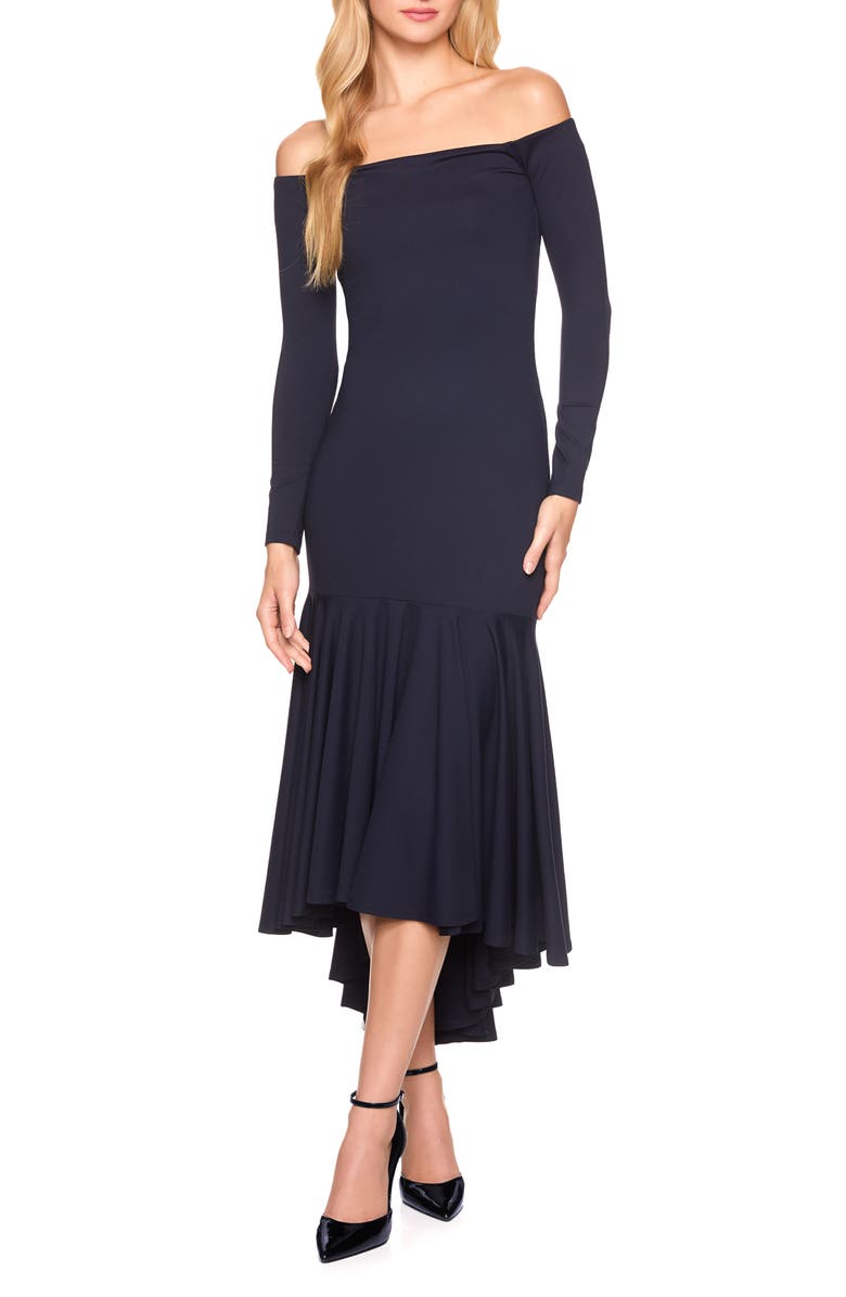 Susana Monaco Off the Shoulder Long Sleeve High-Low Dress, Main, color, Midnight