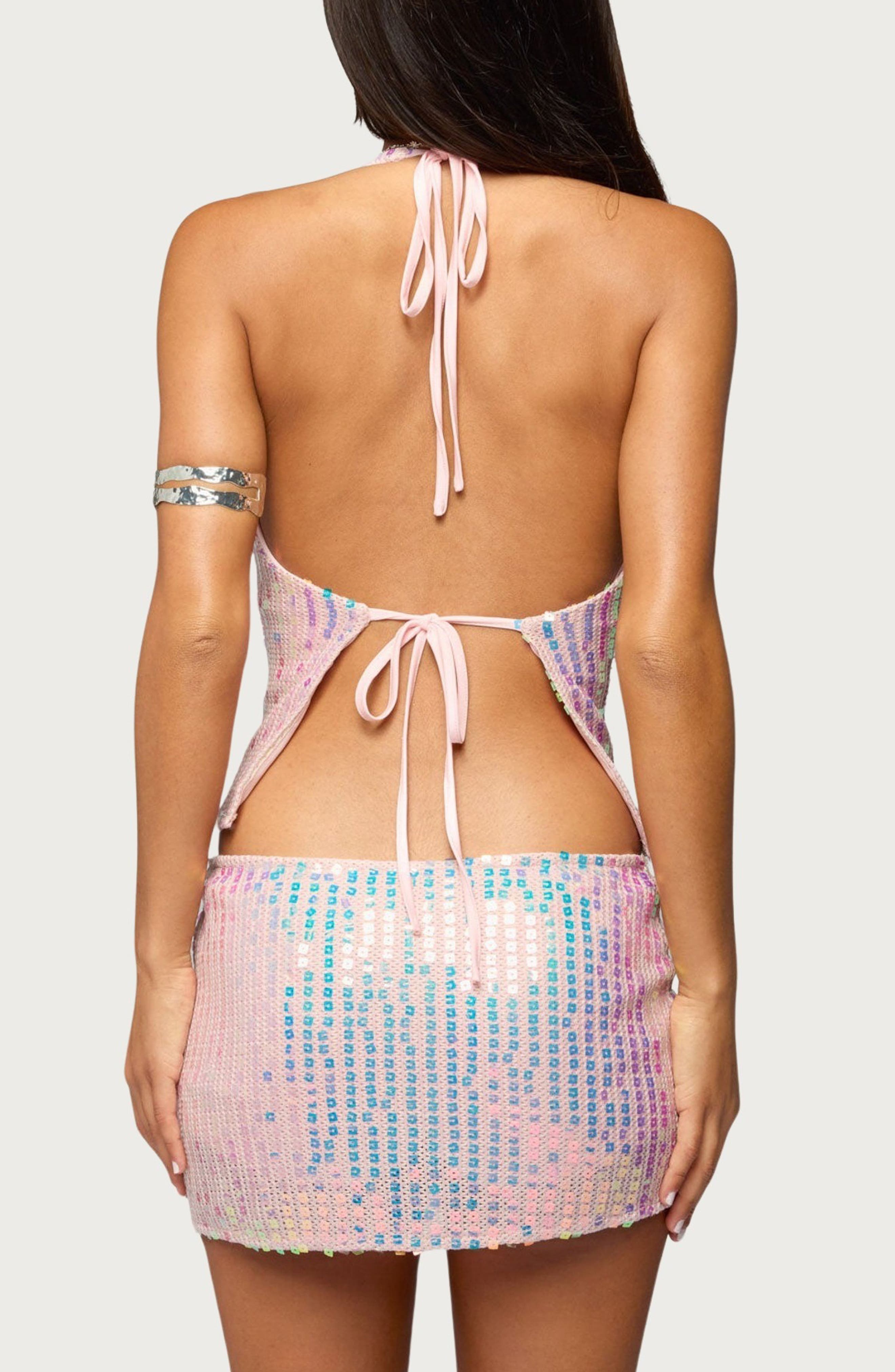 Kaelyn Sequin Backless Halter Top - image 2