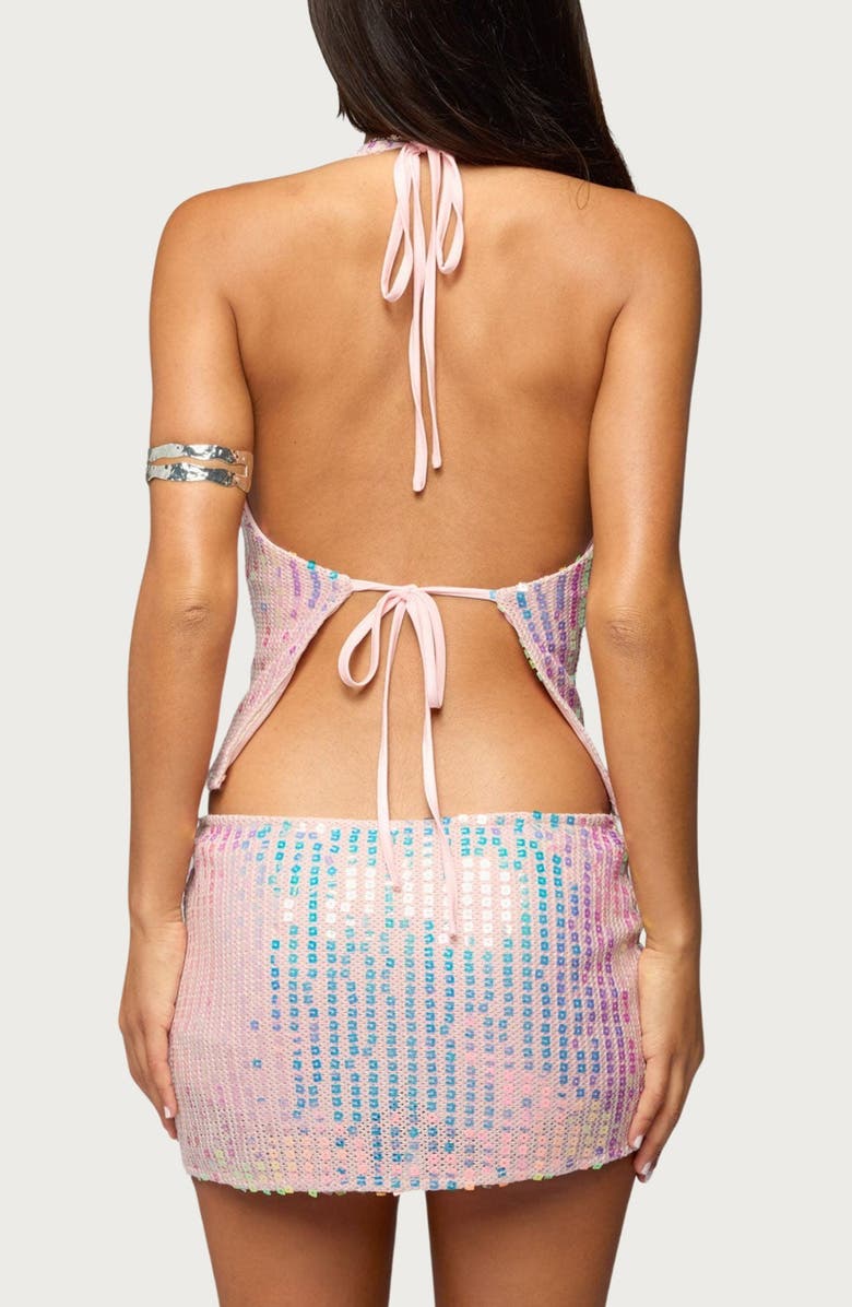 EDIKTED Kaelyn Sequin Backless Halter Top, Alternate, color, 