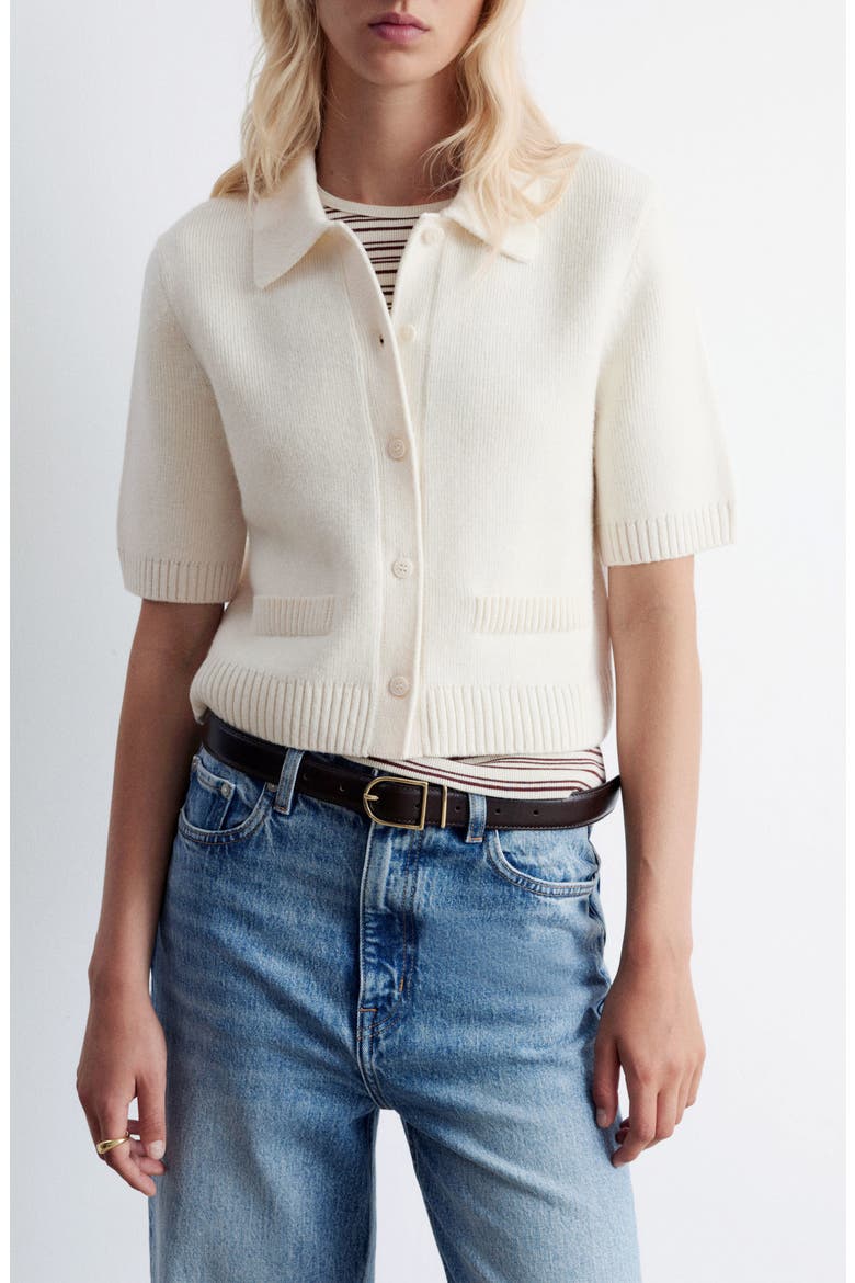 Short Sleeve Merino Wool Blend Cardigan, Main, color, WHITE DUSTY LIGHT