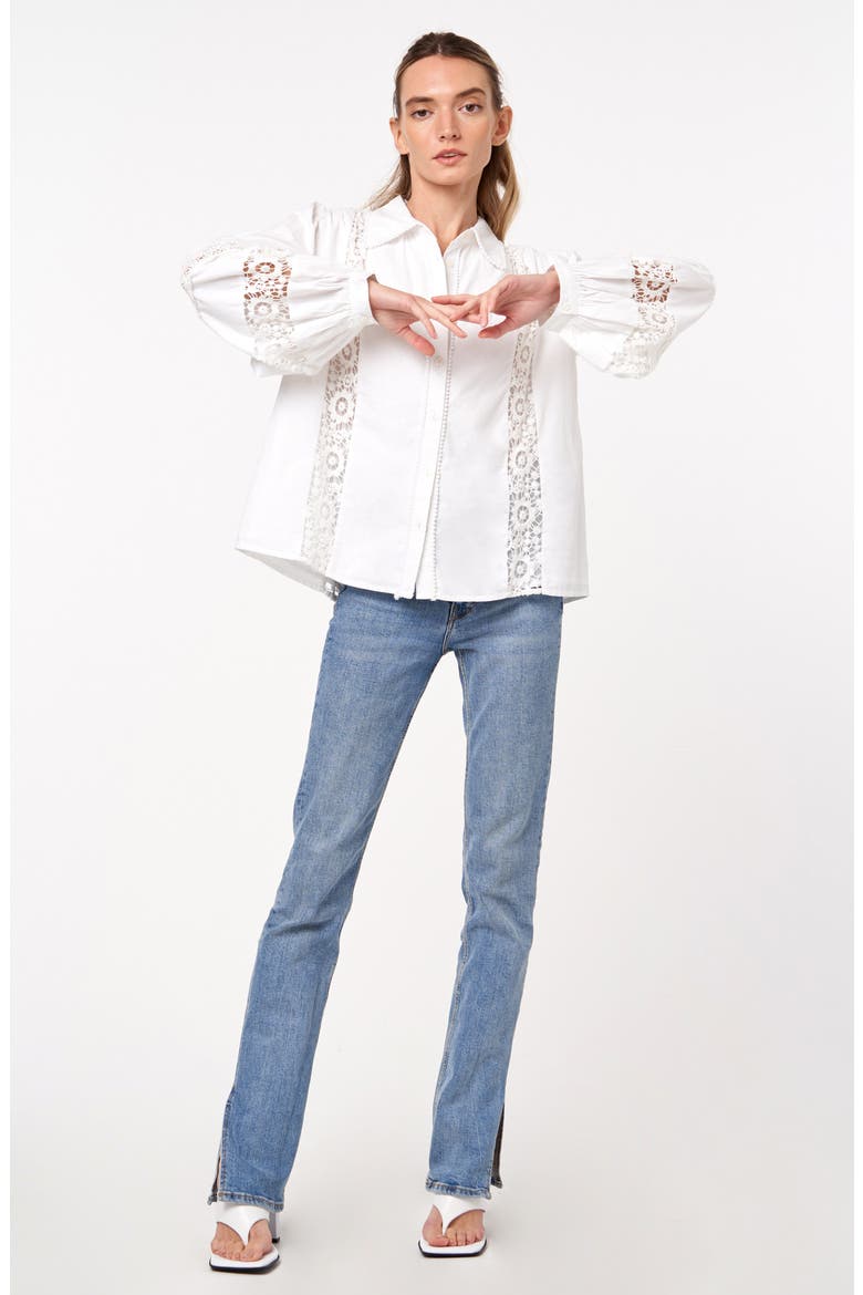 Mollie Lace Trim Shirt, Alternate, color, WHITE