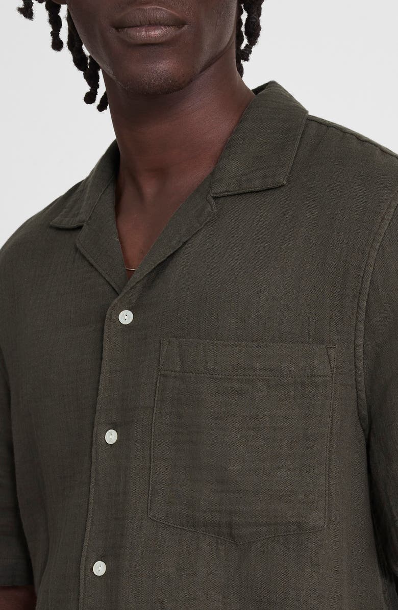 Madewell Indigo Dyed Short Sleeve Cotton Button-Up Shirt, Alternate, color, Dark Surplus