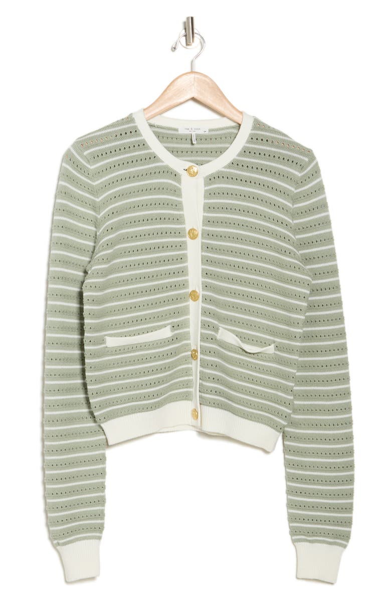 rag & bone Evelyn Stripe Organic Cotton Blend Cardigan, Alternate, color, Moss Multi