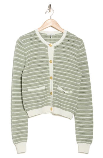 Rag & Bone Evelyn Stripe Organic Cotton Blend Cardigan In Moss Multi