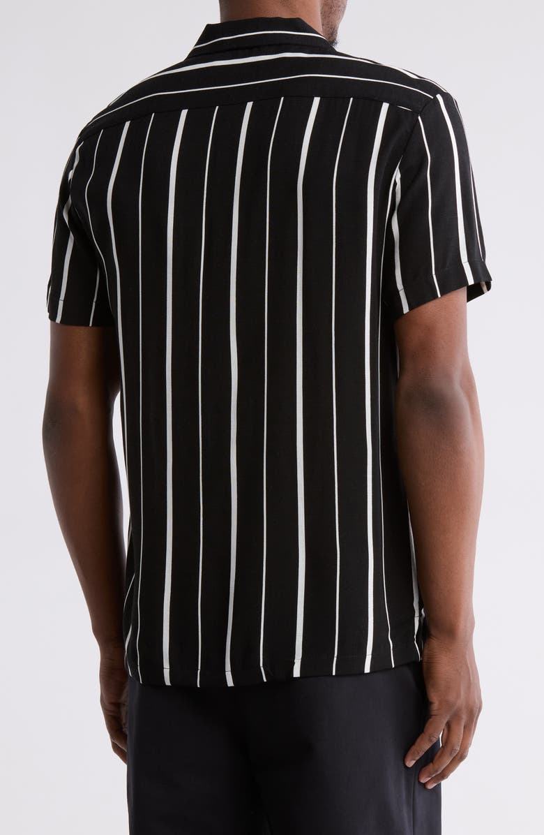 DENIM AND FLOWER Stripe Camp Shirt, Alternate, color, Black/ White
