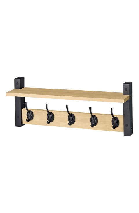 24-Inch Floating Wall Shelf with Hooks