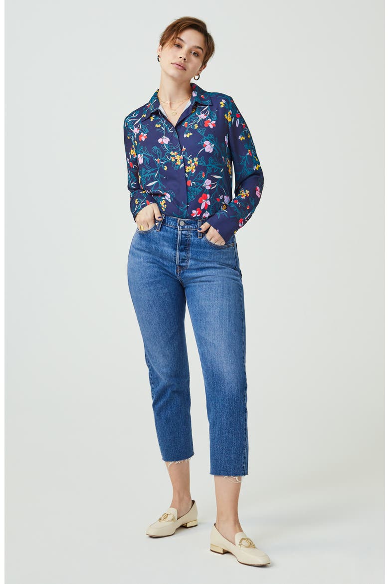Hidden Button Long Sleeve Blouse, Alternate, color, BLACK MULTI CARMELLA STRIPE