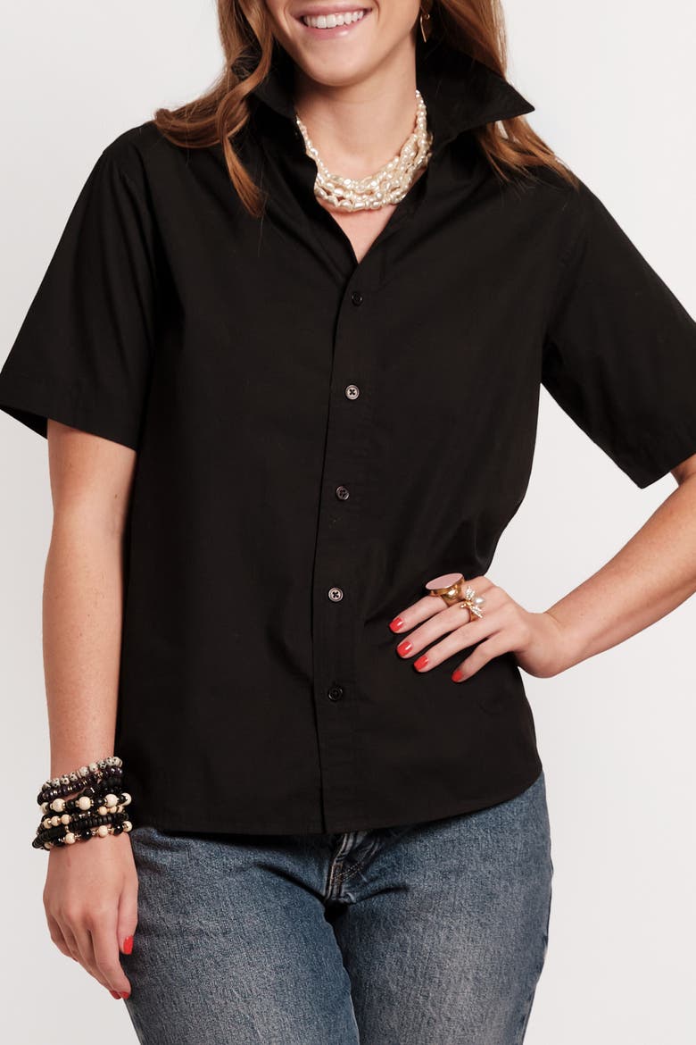 Perfect Button Down Short Sleeve, Main, color, Black