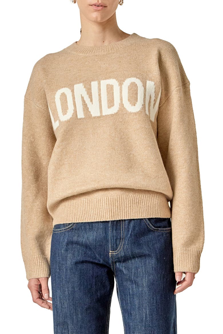 Lettering Sweater, Main, color, TAN/ WHITE