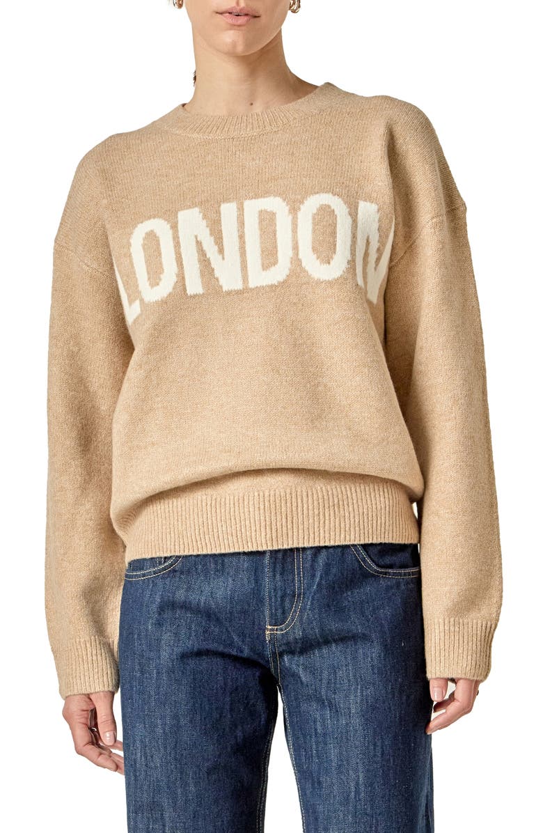 English Factory Lettering Sweater, Main, color, Tan/ White