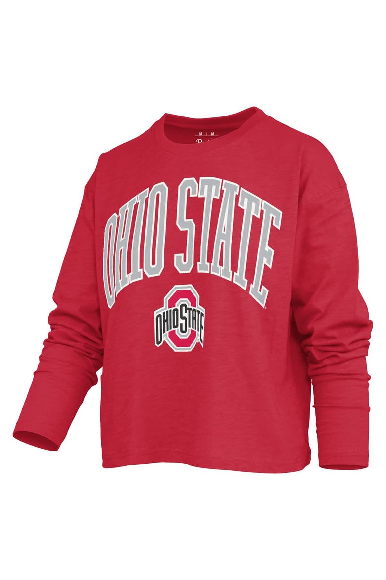 Women's Pressbox Red Ohio State Buckeyes Motley Boxy Waist-Length Long Sleeve T-Shirt, Alternate, color, Red
