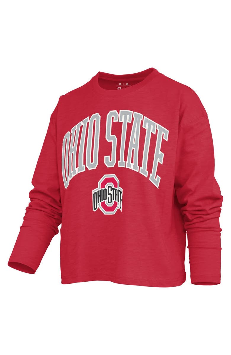 PRESSBOX Women's Pressbox Red Ohio State Buckeyes Motley Boxy Waist-Length Long Sleeve T-Shirt, Alternate, color, Red
