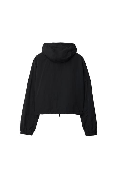 Burberry Cropped Nylon Hooded Jacket In Black