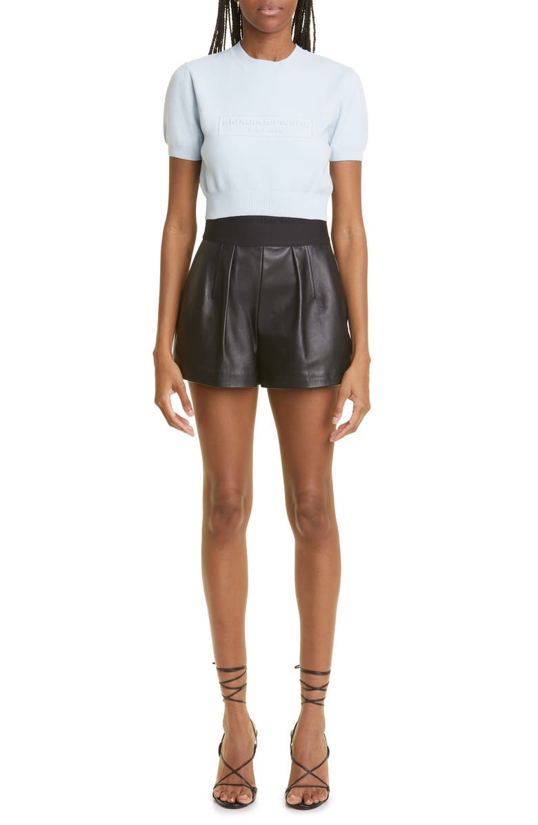 Alexander Wang Relaxed Fit Logo Waist Lambskin Leather Safari Shorts, Alternate, color,