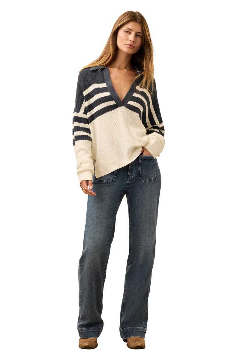 Faherty Stripe Organic Cotton & Cashmere Johnny Collar Sweater, Alternate, color, Pier Waves