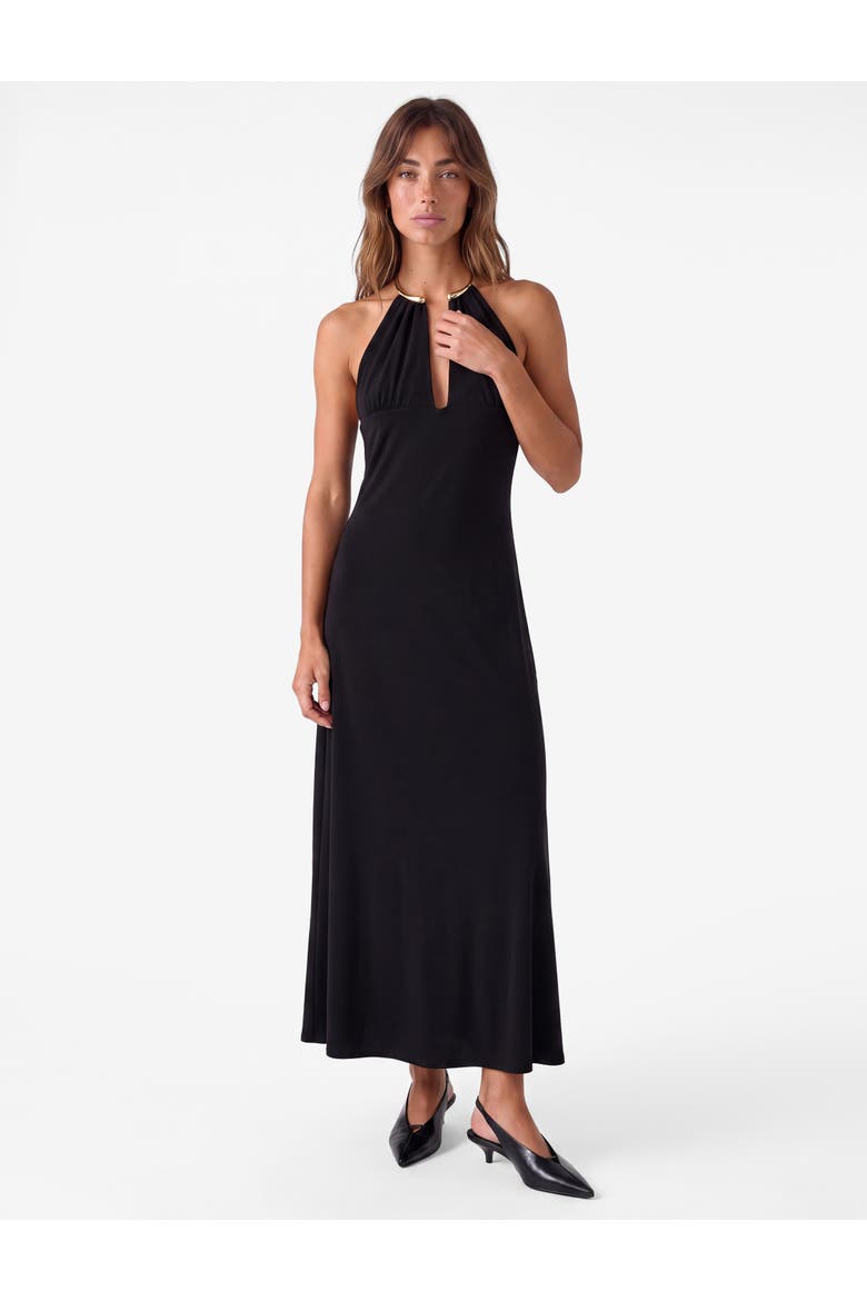 Metal Ring Detail Halter Neck Dress, Main, color, BLACK