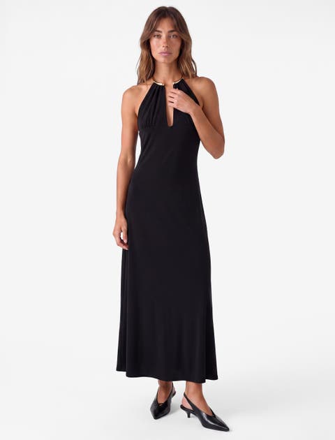 Metal Ring Detail Halter Neck Dress