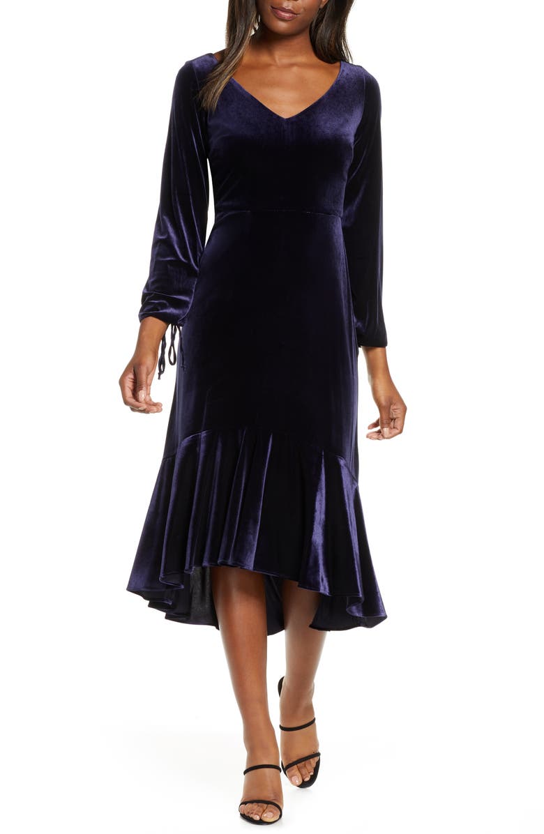 Taylor Dresses Long Sleeve Velvet Midi Dress, Main, color, 