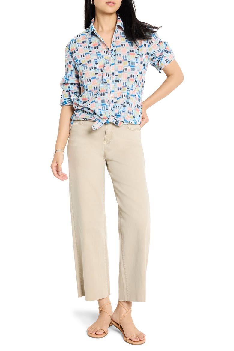 Portofino Geo Print Cotton Button-Up Shirt, Alternate, color, BLUE MULTI