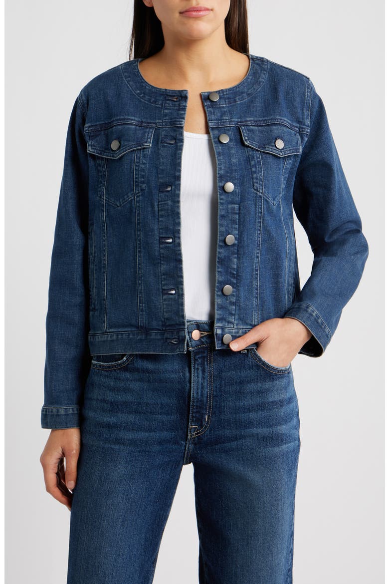 Round Neck Denim Jacket, Main, color, MEDIUM INDIGO