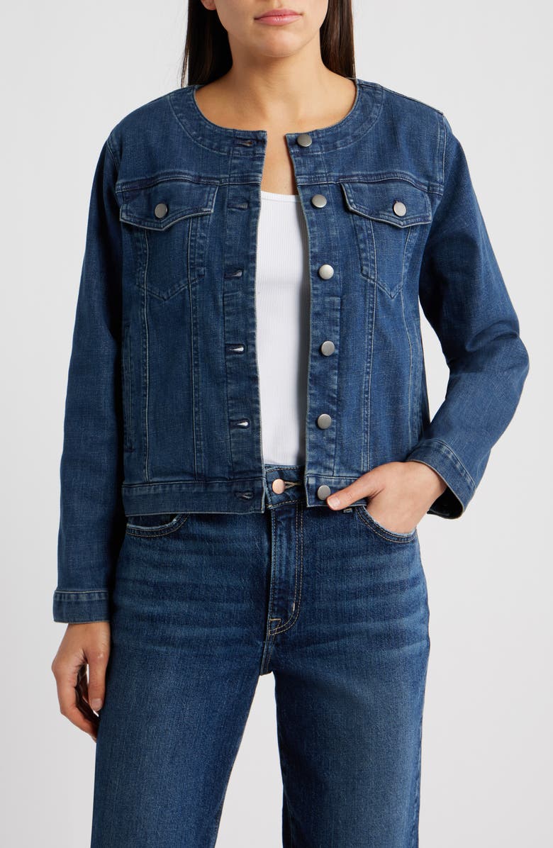 Eileen Fisher Round Neck Denim Jacket, Main, color, Medium Indigo