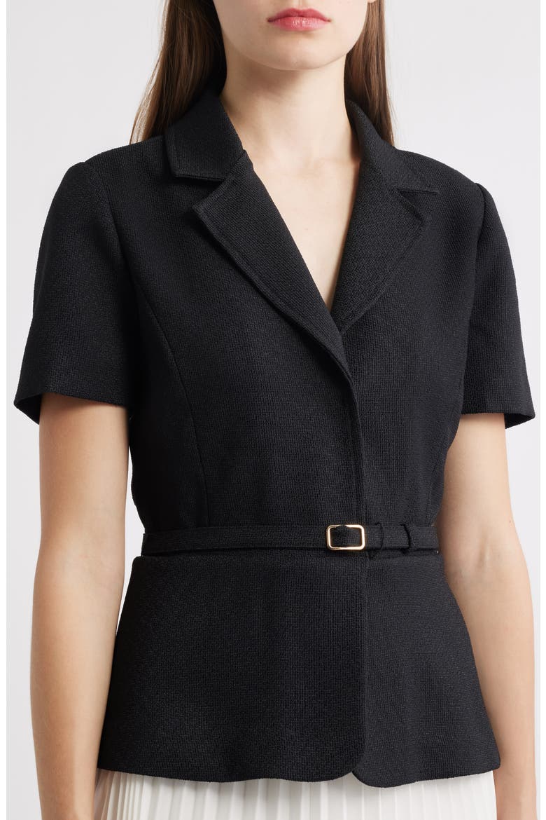 Faux Two-Piece Short Sleeve Belted Midi Dress, Alternate, color, BLACK/IVOR