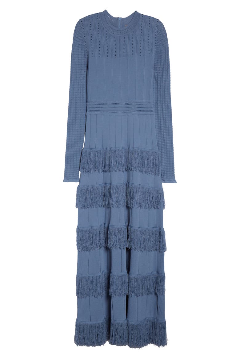Piper Fringe Long Sleeve Sweater Dress, Alternate, color, CORNFLOWER