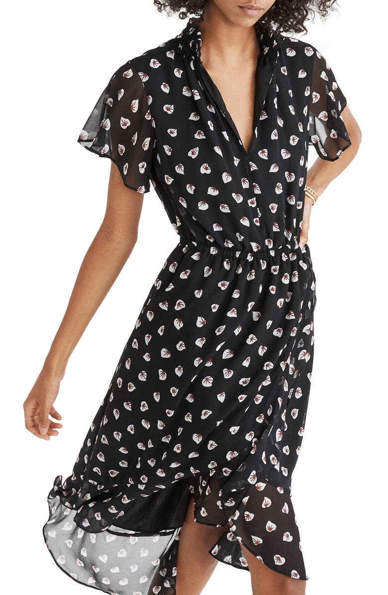 Madewell Amaryllis Ruffle Hem Midi Dress, Main, color,