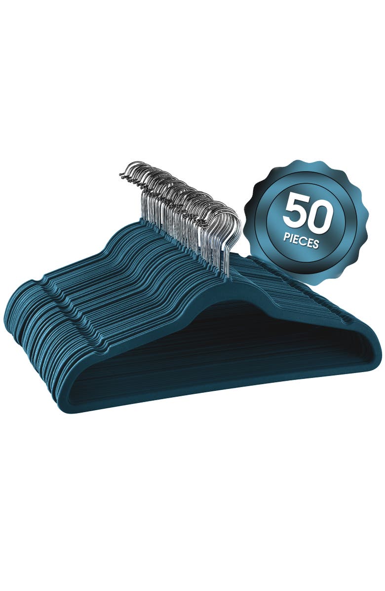 Elama Home 50 Piece Flocked Velvet Clothes Hangers with Stainless Steel Swivel Hooks, Main, color, Blue