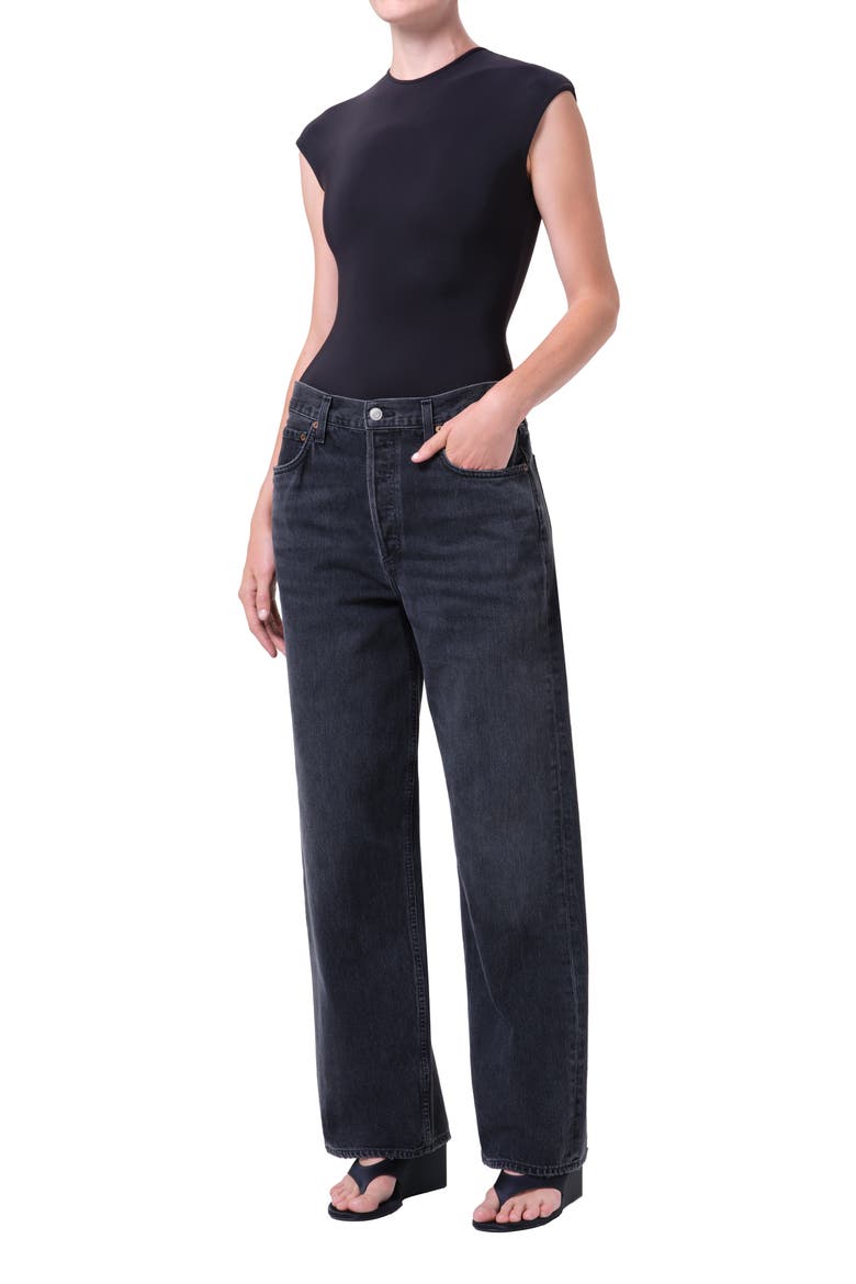 Agata Cap Sleeve Bodysuit, Alternate, color, BLACK